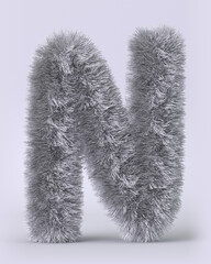 3d render of English alphabet in the form of fluffy letters. Letters with long pile