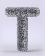 3d render of English alphabet in the form of fluffy letters. Letters with long pile