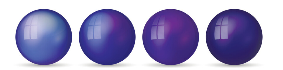 Set with glass colorful balls. Glossy realistic ball, 3D abstract vector illustration highlighted on a white background. Big metal bubble with shadow