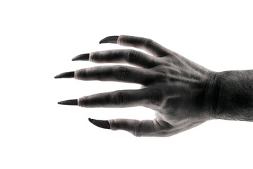 Creepy monster hand with black claws isolated on white background with clipping path