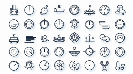 Time, date and address concept editable stroke outline icons set isolated on white background flat vector illustration. - obrazy, fototapety, plakaty
