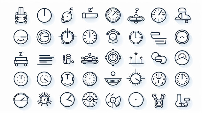 Time, date and address concept editable stroke outline icons set isolated on white background flat vector illustration.
