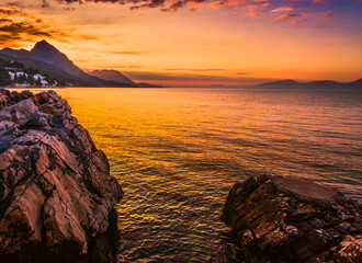 Drvenik resort, Makarska riviera, Dalmatia, Croatia, Europe, amazing sunset view