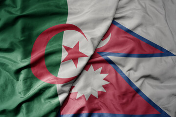 big waving national colorful flag of nepal and national flag of algeria .