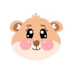 Kawaii hamster face isolated on white background. Cute vector cartoon illustration for baby, kids, children