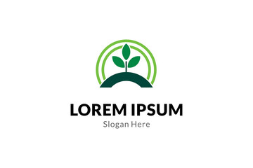 Seed plant logo, agricultural field, natural flat vector design