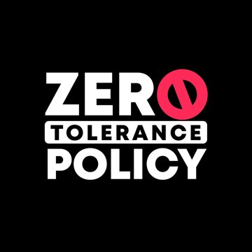 Zero tolerance policy sign. Isolated on black background with pink stop sign. 