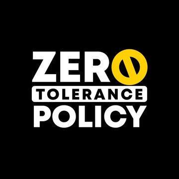 Zero tolerance policy sign. Isolated on black background with yellow stop sign. 
