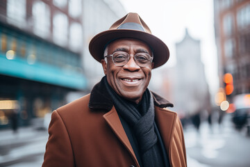 Urban Elegance Captured in a Smiling Elderly Black Man