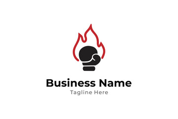 Boxing logo with fire elements in flat design style