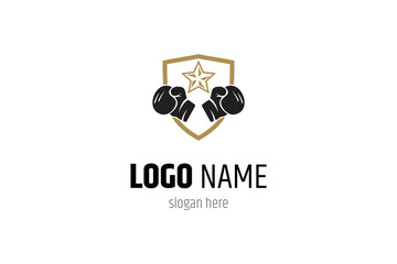 Boxing star logo with shield in flat design style