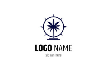 Palm tree logo with compass icon in flat design style