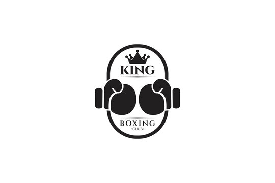 Boxing king logo, boxing gloves with crown in oval shape design style