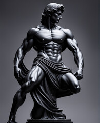 Fototapeta na wymiar Chiseled Marvel: Capturing the Elegance of a Stunning Statue Featuring Muscular Physique and Long Hair
