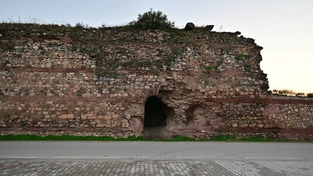 Lefke Gate Iznik. (Turkish: Lefke Kapi) of ancient Iznik Castle. Historical stone walls and doors of Iznik, Turkey.
