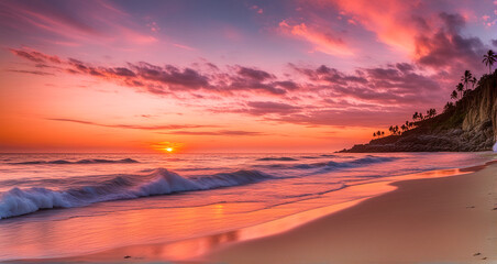 Fototapeta na wymiar Sun-Kissed Horizons: Capturing the Allure of an Attractive Beach Sunset View