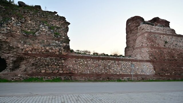 Lefke Gate Iznik. (Turkish: Lefke Kapi) of ancient Iznik Castle. Historical stone walls and doors of Iznik, Turkey.
