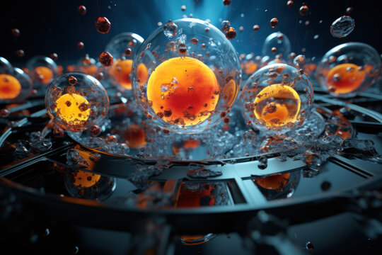 A computer simulation of nuclear reactions, showcasing the sophisticated modeling and simulations used in nuclear physics research. Concept of computational nuclear science. Generative Ai.