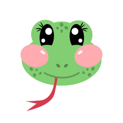Cute kawaii green face of snake for nursery, print or textile for kids