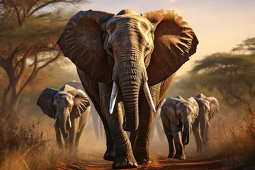  A wise old elephant leading its herd through the grasslands, showcasing the familial and leadership dynamics within elephant communities. Concept of family bonds in wildlife. Generative Ai. © Sebastian