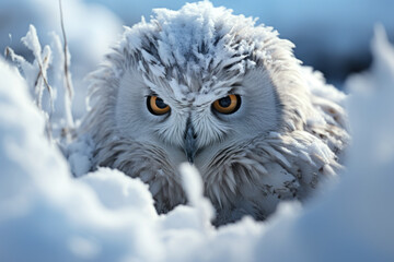 A stealthy snow owl hunting in the Arctic tundra, symbolizing the mastery of adaptation to extreme climates. Concept of wildlife survival in harsh environments. Generative Ai.
