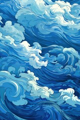 Fototapeta na wymiar Stylized waves crashing in shades of ocean blue background