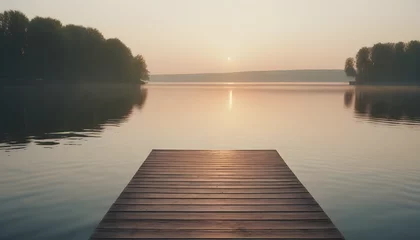  Relaxed morning at the lake on the jetty for sunrise created with generative ai © Chaudhry