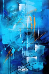 Abstract graffiti art with predominant blue tones background