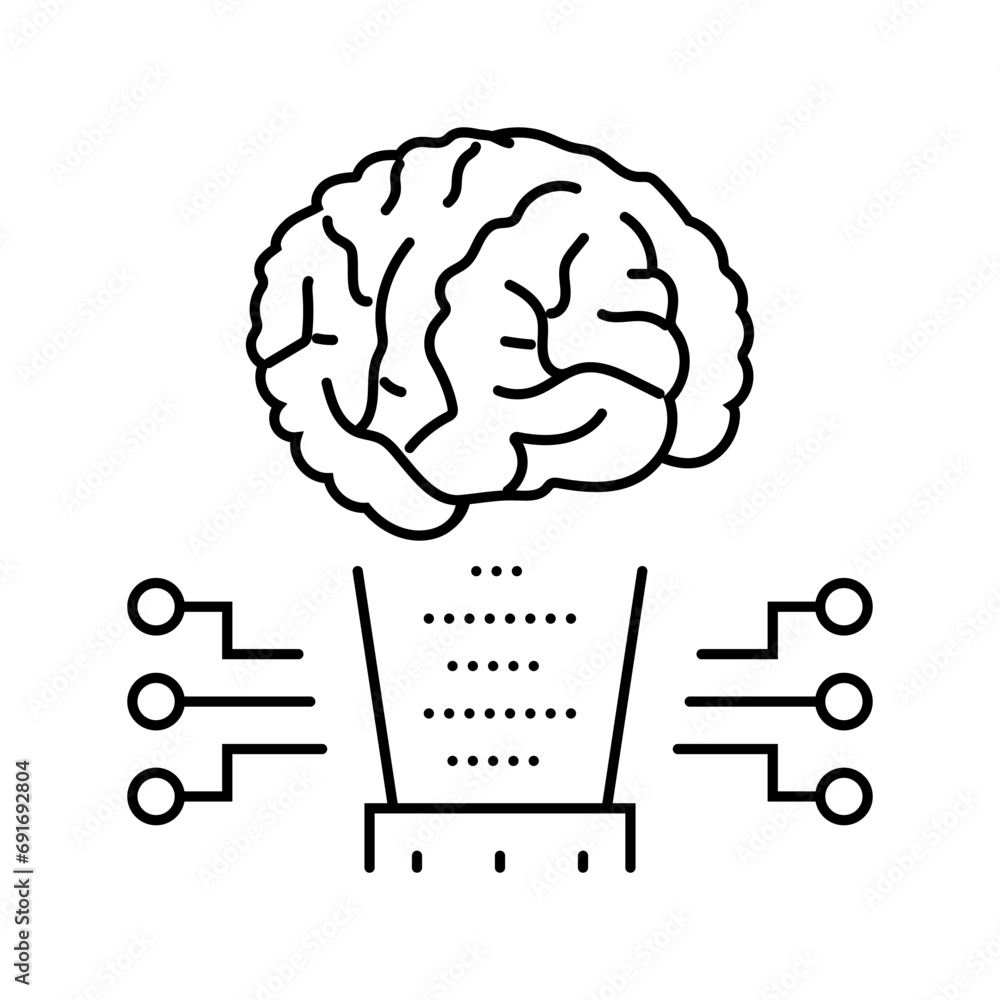 Poster human brain simulation future technology line icon vector. human brain simulation future technology 