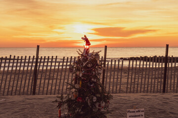 Avon by the Sea, New Jersey, USA - The remembrance Christmas tree on the beach at the New Jersey...