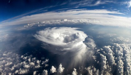 Large-scale aerial photo of a hurricane, clouds, and strong winds