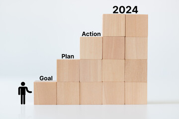 2024 Goal plan action concept, Business action plan strategy, outline all the necessary steps to achieve your goal and help you reach your target efficiently by assigning a timeframe a start, end date