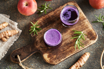 Two glasses of purple cabbage juice