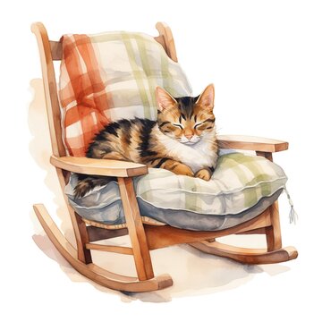 recommend clip art: watercolor rocking chair with cat