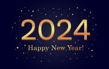 2024 Happy New Year text on a dark blue background. Flat style design. Concept for holiday celebration, greeting card, poster, banner, flyer. - obrazy, fototapety, plakaty