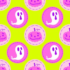 Cartoon retro Halloween seamless ghost and pumpkins pattern for wrapping paper and fabrics and kids