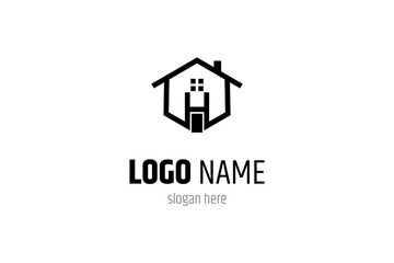 real estate house building logo design with flat design style