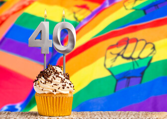 Birthday candle number 40 - Gay march flag background
