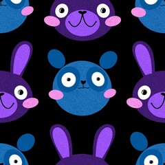 Cartoon retro animals seamless rabbits and bears pattern for wrapping paper and fabrics and linens