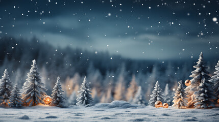 Fototapeta na wymiar Beautiful winter background image of frosted spruce branches and small drifts of pure snow with bokeh 