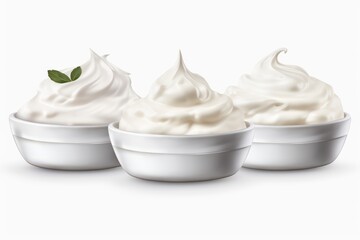 Fototapeta na wymiar Set collection of three bowls of sour cream 