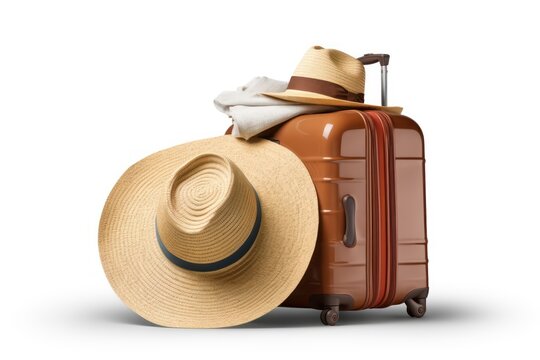 Travel luggage bag and a straw hat 