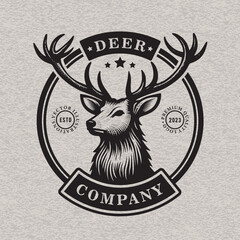 Deer head Design Element in Vintage Style for Logotype, Label, Badge, T-shirts and other design. Retro illustration.
