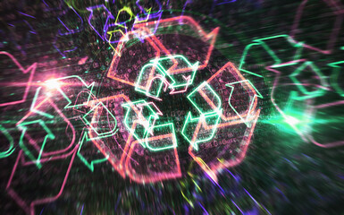 Recycling symbol digital concept 3d illustration