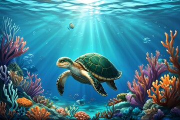 Obraz premium green sea turtle swimming