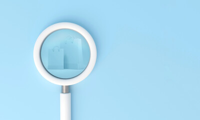 Magnifying glass looking to shopping bags.