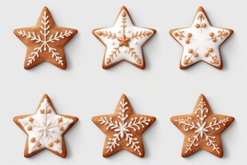 Collection set of gingerbread star and tree cookies 