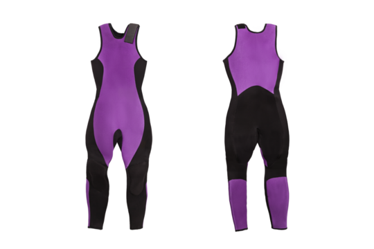 Black and purple long diving plastic wet suit for underwater swimming with transparent background