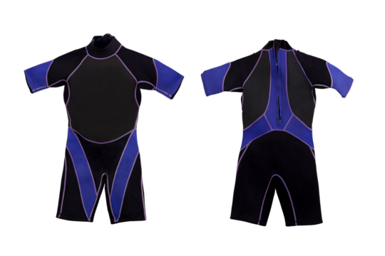 Black short diving plastic wet suit for underwater swimming with transparent background