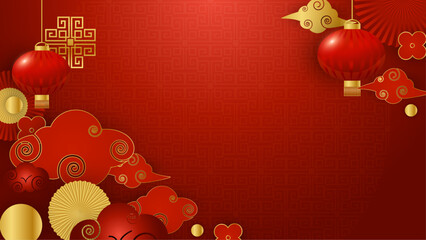 Red and gold chinese style decorative background design luxury vector illustration. Happy Chinese new year background. 2024. Year of the Dragon.